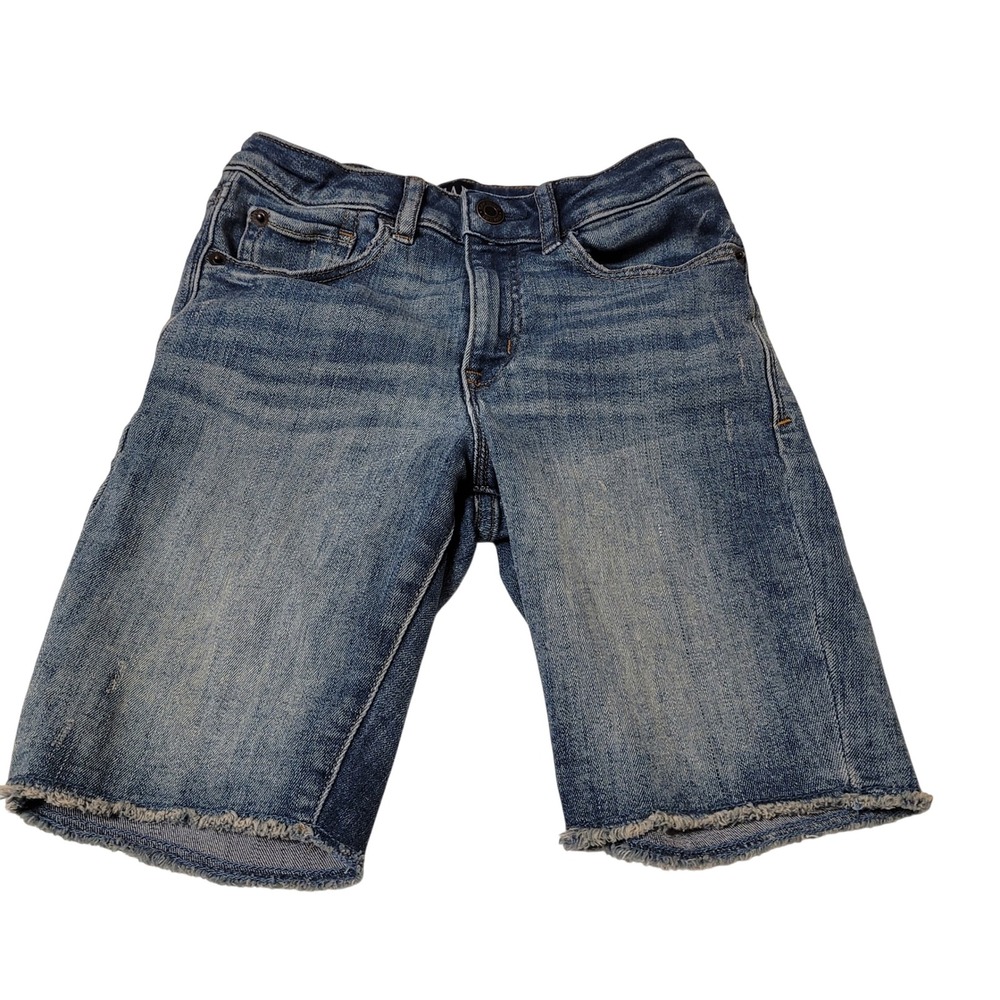Gap Kids Girls Size 8 Blue Stretch High Rise Bermuda Shorts Distressed Raw Hem